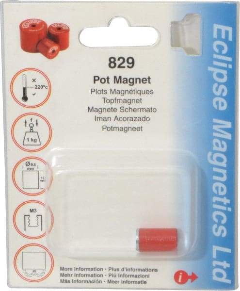 Eclipse - 3/8" Diam, M3 Thread, 1 Lb Average Pull Force, Mild Steel, Alnico Pot Magnets - 220°C Max Operating Temp, 9/16" High, Grade 5 Alnico - Makers Industrial Supply