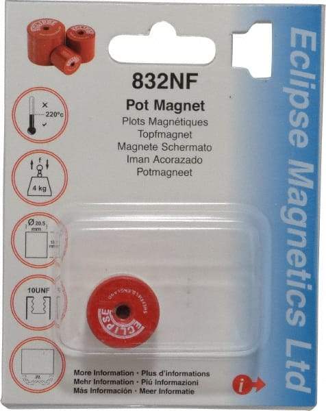 Eclipse - 13/16" Diam, 10-32 Thread, 5 Lb Average Pull Force, Mild Steel, Alnico Pot Magnets - 220°C Max Operating Temp, 3/4" High, Grade 5 Alnico - Makers Industrial Supply