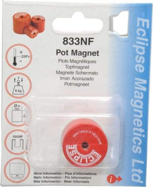 Eclipse - 1-1/16" Diam, 10-32 Thread, 9 Lb Average Pull Force, Mild Steel, Alnico Pot Magnets - 220°C Max Operating Temp, 1" High, Grade 5 Alnico - Makers Industrial Supply