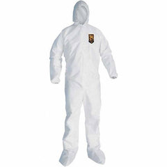 KleenGuard - Size M SMS General Purpose Coveralls - White, Zipper Closure, Elastic Cuffs, with Boots, Serged Seams - Makers Industrial Supply