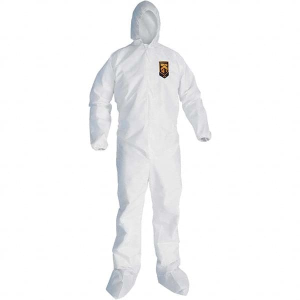 KleenGuard - Size L SMS General Purpose Coveralls - White, Zipper Closure, Elastic Cuffs, with Boots, Serged Seams - Makers Industrial Supply