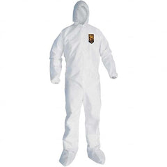 KleenGuard - Size L SMS General Purpose Coveralls - White, Zipper Closure, Elastic Cuffs, with Boots, Serged Seams - Makers Industrial Supply