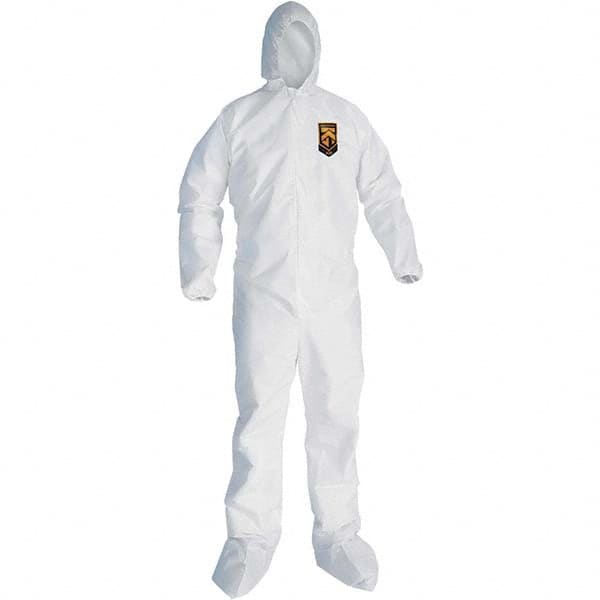 KleenGuard - Size 2XL SMS General Purpose Coveralls - White, Zipper Closure, Elastic Cuffs, with Boots, Serged Seams - Makers Industrial Supply