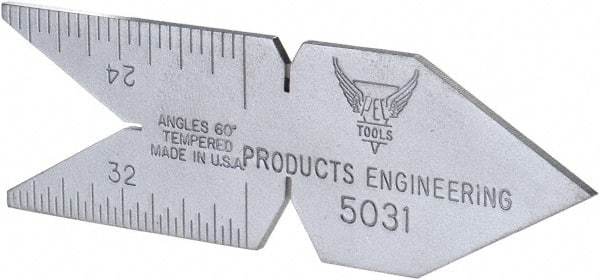 PEC Tools - 60° Angle, Satin Chrome Coated Steel Center Gage - 1/32 to 1/14 Inch Graduation - Makers Industrial Supply