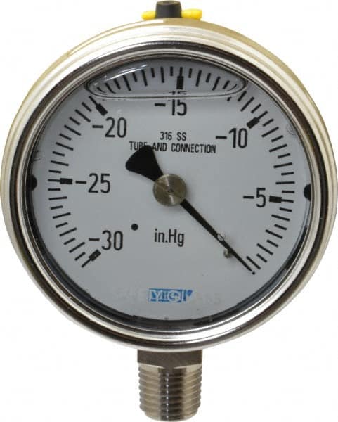 Wika - 2-1/2" Dial, 1/4 Thread, 30-0 Scale Range, Pressure Gauge - Lower Connection Mount, Accurate to 2-1-2% of Scale - Makers Industrial Supply