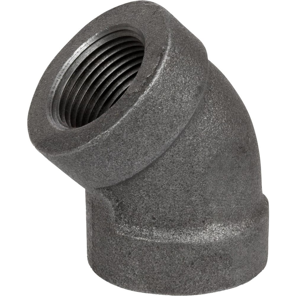 Black Pipe Fittings; Fitting Type: Elbow; Fitting Size: 2-1/2″; Material: Malleable Iron; Finish: Black; Fitting Shape: 45 ™ Elbow; Thread Standard: NPT; Connection Type: Threaded; Lead Free: No; Standards:  ™ASME ™B1.2.1;  ™ASME ™B16.3; ASTM ™A197;  ™UL