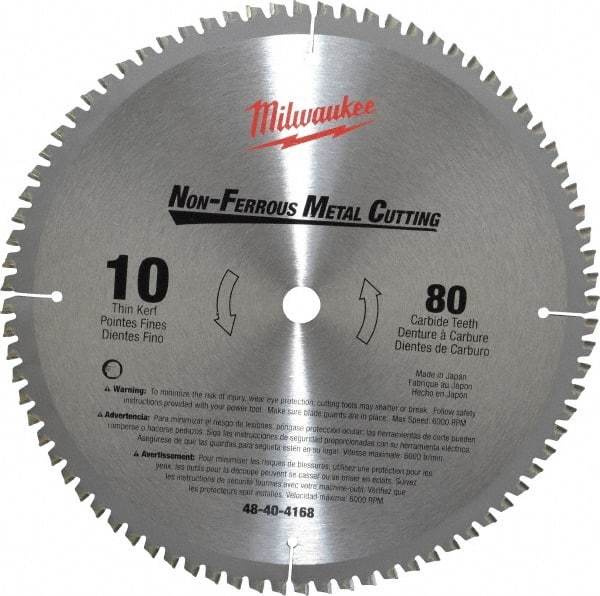 Milwaukee Tool - 10" Diam, 5/8" Arbor Hole Diam, 80 Tooth Wet & Dry Cut Saw Blade - Carbide-Tipped, General Purpose & Straight Action, Standard Round Arbor - Makers Industrial Supply