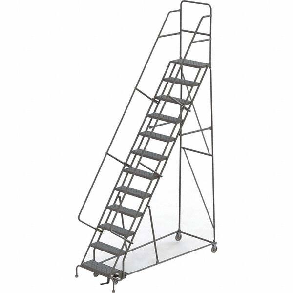 TRI-ARC - 156" 12 Step Rolling Platform Ladder - 450 Lb Capacity, 120" Platform Height, 35" Base Width x 90" Depth, Perforated Tread - Makers Industrial Supply