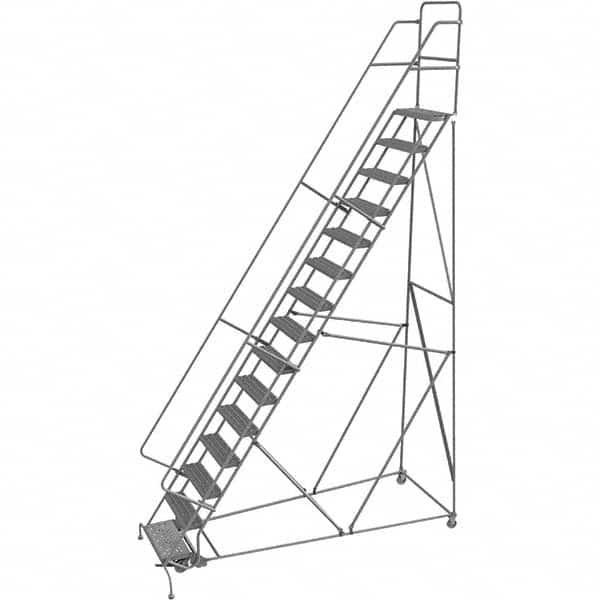 TRI-ARC - 186" 15 Step Rolling Platform Ladder - 450 Lb Capacity, 150" Platform Height, 40" Base Width x 110" Depth, Serrated Tread - Makers Industrial Supply