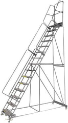 Ballymore - 192" 15 Step Ladder - Lock Step Rolling Safety Ladder, 450 Lb Capacity, 150" Platform Height, 40" Base Width x 106" Depth, Expanded Metal Tread - Makers Industrial Supply