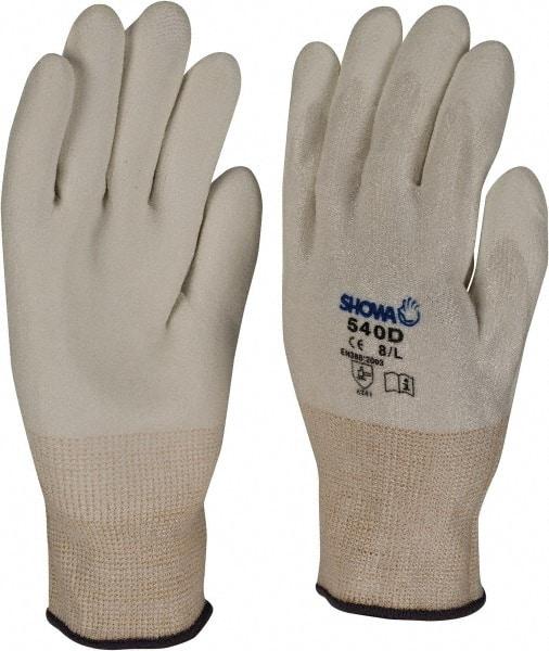 SHOWA - Size L (9), ANSI Cut Lvl 2, Puncture Lvl 2, Abrasion Lvl 6, Polyurethane Coated Cut Resistant Gloves - Palm Coated, HPPE Lining, Knit Wrist, White, Paired - Makers Industrial Supply