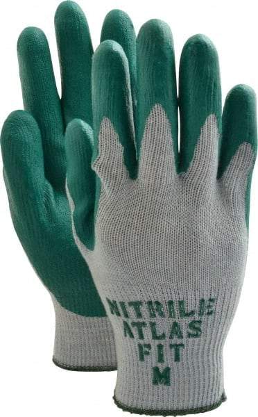 SHOWA - Size M (8) Nitrile Coated Cotton Blend General Protection Work Gloves - For General Purpose, Palm & Fingers Coated, Knit Wrist Cuff, Full Fingered, Green/Gray, Paired - Makers Industrial Supply