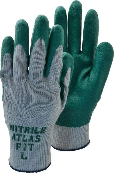 SHOWA - Size L (9) Nitrile Coated Cotton Blend General Protection Work Gloves - For General Purpose, Palm & Fingers Coated, Knit Wrist Cuff, Full Fingered, Green/Gray, Paired - Makers Industrial Supply