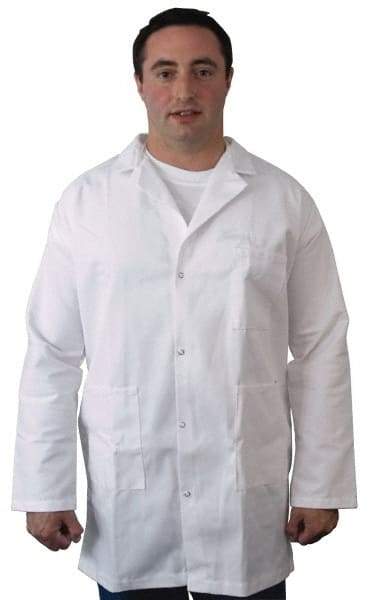 PRO-SAFE - Size M White Lab Coat - Polyester and Cotton, Snap Front, Open Wrists, (2 Pass Through Pockets and Front Chest and Hip Pocket) - Makers Industrial Supply