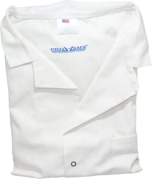 PRO-SAFE - Size L White Lab Coat - Polyester and Cotton, Snap Front, Open Wrists, (2 Pass Through Pockets and Front Chest and Hip Pocket) - Makers Industrial Supply