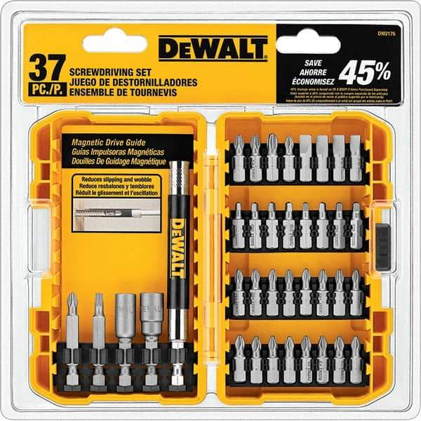 DeWALT - 37 Piece, Screwdriver Bit Set - SQ1, SQ2, SQ3, 1/4" Drive - Makers Industrial Supply