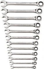 GearWrench - 12 Piece, 8mm to 19mm, 12 Point Ratcheting Combination Wrench Set - Metric Measurement Standard, Chrome Finish - Makers Industrial Supply