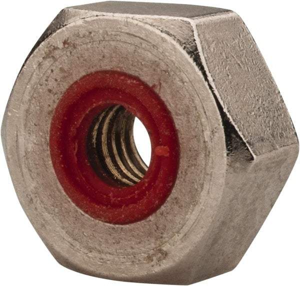 APM HEXSEAL - #10-32 Thread, 3/8" Wide x 7/32" High, Brass Self Sealing Hex Jam Nut - Nickel Plated, Silicone O Ring, Right Hand, UNF Thread - Makers Industrial Supply