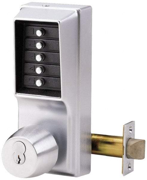 Kaba Access - 1-3/8 to 2-1/4" Door Thickness, Satin Chrome Pushbutton Knob Lockset - 2-3/4" Back Set - Makers Industrial Supply