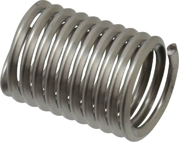 Recoil - 7/16-14 UNC, 7/8" OAL, Free Running Helical Insert - 10-1/4 Free Coils, Tanged, Stainless Steel, Bright Finish, 2D Insert Length - Makers Industrial Supply