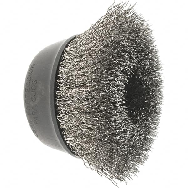 Osborn - 2-3/4" Diam, 5/8-11 Threaded Arbor, Stainless Steel Fill Cup Brush - 0.014 Wire Diam, 1" Trim Length, 14,000 Max RPM - Makers Industrial Supply