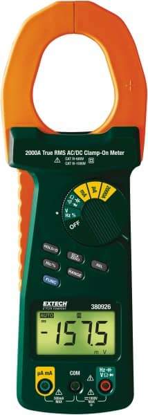 Extech - 380926, CAT IV, Digital True RMS Auto Ranging Clamp Meter with 2" Clamp On Jaws - 1000 VAC/VDC, 2000 AC/DC Amps, Measures Voltage, Capacitance, Current, Frequency, Resistance - Makers Industrial Supply