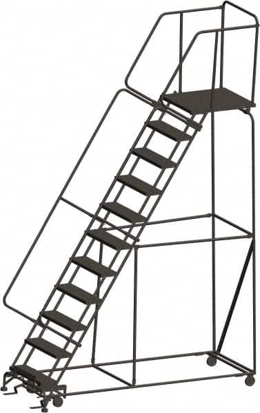 Ballymore - 143" 11 Step Ladder - 450 Lb Capacity, 110" Platform Height, 32" Base Width x 94" Depth, Heavy-Duty Serrated Grating - Makers Industrial Supply