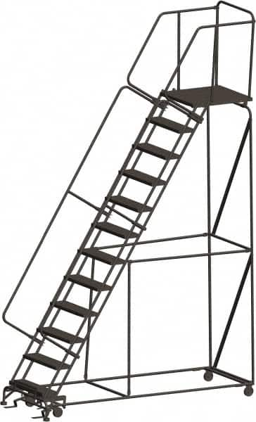 Ballymore - 153" 12 Step Ladder - 450 Lb Capacity, 120" Platform Height, 32" Base Width x 101" Depth, Expanded Metal Tread - Makers Industrial Supply