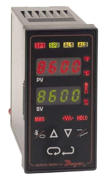 Dwyer - -350 to 3,200°F 1/8 DIN Temperature/Process Control - Dual 4-Digit LCD Display, Fuzzy Logic PID Control, 100-240 VAC/VDC - Makers Industrial Supply