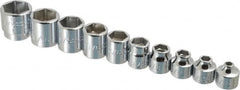 Proto - 10 Piece 3/8" Drive Standard Socket Set - 6 Points, 3/16 to 3/4", Inch Measurement Standard - Makers Industrial Supply