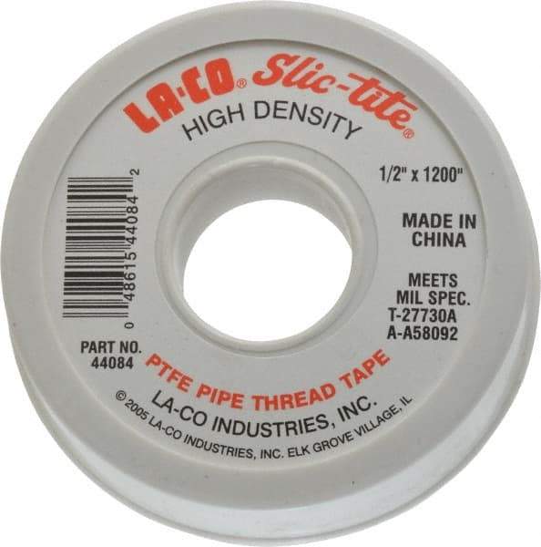 LA-CO - 1/2" Wide x 1,200" Long General Purpose Pipe Repair Tape - 3 mil Thick, -450 to 550°F, White - Makers Industrial Supply