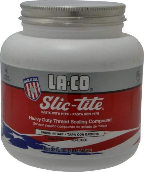 LA-CO - 1 Qt Brush Top Can White Thread Sealant - Paste with PTFE, 500°F Max Working Temp, For Metal, PVC, CPVC & ABS Plastic Pipe Threads - Makers Industrial Supply