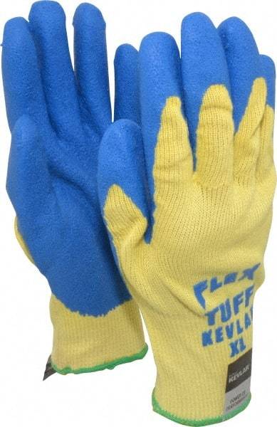 MCR Safety - Size XL (10), Latex Coated Cut Resistant Gloves - 11" Long, Palm & Fingers Coated, Kevlar Lining, Knit Wrist, Yellow/Blue, Paired - Makers Industrial Supply