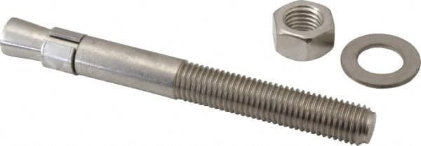 Red Head - 3/4" Diam, 3/4" Drill, 7" OAL, 3-3/16" Min Embedment Wedge Expansion Concrete Anchor - 304 Stainless Steel, Hex Nut Head, Hex Drive, 3-1/2" Thread Length - Makers Industrial Supply