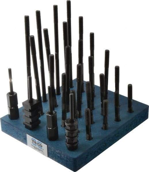 TE-CO - 38 Piece, 3/8-16 Stud, 1/2" T Slot, T Nut & Stud Kit - 7/8" T-Slot Nut Width, 3, 4, 5, 6, 7, 8" Stud Lengths - Makers Industrial Supply