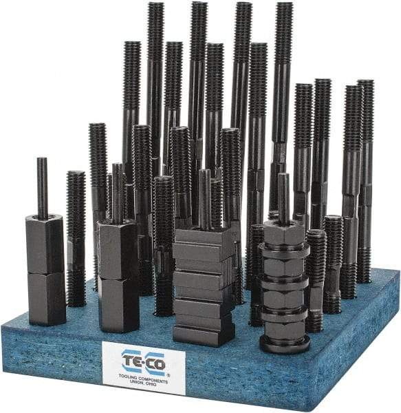 TE-CO - 38 Piece, 1/2-13 Stud, 9/16" T Slot, T Nut & Stud Kit - 7/8" T-Slot Nut Width, 3, 4, 5, 6, 7, 8" Stud Lengths - Makers Industrial Supply