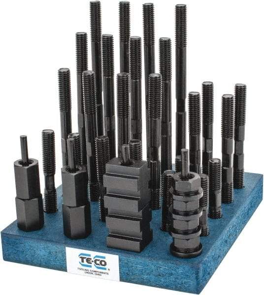 TE-CO - 38 Piece, 1/2-13 Stud, 11/16" T Slot, T Nut & Stud Kit - 1-1/8" T-Slot Nut Width, 3, 4, 5, 6, 7, 8" Stud Lengths - Makers Industrial Supply