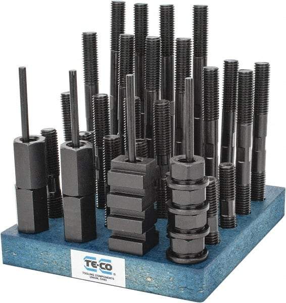 TE-CO - 38 Piece, 5/8-11 Stud, 11/16" T Slot, T Nut & Stud Kit - 1-1/8" T-Slot Nut Width, 3, 4, 5, 6, 7, 8" Stud Lengths - Makers Industrial Supply