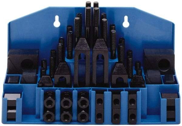 TE-CO - 52 Piece Fixturing Step Block & Clamp Set with 1" Step Block, 3/4" T-Slot, 5/8-11 Stud Thread - 1-1/4" Nut Width, 3, 4, 5, 6, 7 & 8" Stud Lengths - Makers Industrial Supply