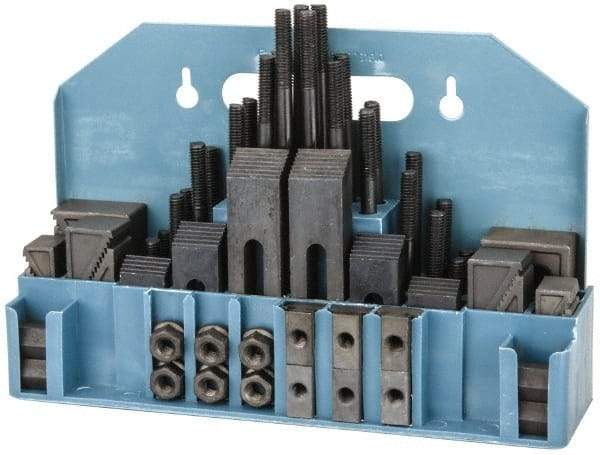 Value Collection - 52 Piece Fixturing Step Block & Clamp Set with 1" Step Block, 9/16" T-Slot, 3/8-16 Stud Thread - 7/8" Nut Width, 3, 4, 5, 6, 7 & 8" Stud Lengths - Makers Industrial Supply