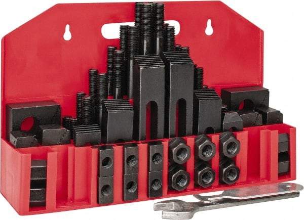 Value Collection - 52 Piece Fixturing Step Block & Clamp Set with 1" Step Block, 5/8" T-Slot, 1/2-13 Stud Thread - 1" Nut Width, 3, 4, 5, 6, 7 & 8" Stud Lengths - Makers Industrial Supply