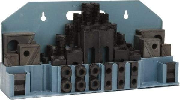 Value Collection - 52 Piece Fixturing Step Block & Clamp Set with 1" Step Block, 11/16" T-Slot, 5/8-11 Stud Thread - 1-1/8" Nut Width, 3, 4, 5, 6, 7 & 8" Stud Lengths - Makers Industrial Supply