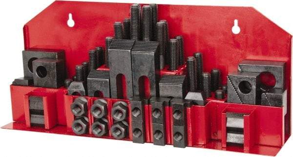 Value Collection - 52 Piece Fixturing Step Block & Clamp Set with 1" Step Block, 3/4" T-Slot, 5/8-11 Stud Thread - 1-1/4" Nut Width, 3, 4, 5, 6, 7 & 8" Stud Lengths - Makers Industrial Supply