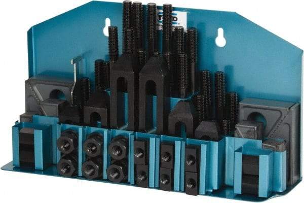 TE-CO - 52 Piece Fixturing Step Block & Clamp Set with 1" Step Block, 9/16" T-Slot, 1/2-13 Stud Thread - 7/8" Nut Width, 3, 4, 5, 6, 7 & 8" Stud Lengths - Makers Industrial Supply