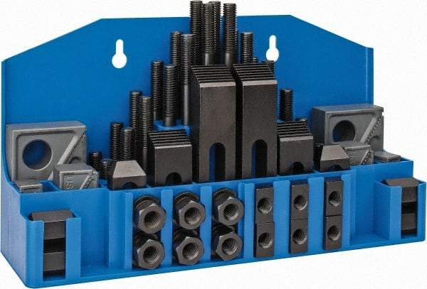 TE-CO - 52 Piece Fixturing Step Block & Clamp Set with 1" Step Block, 5/8" T-Slot, 1/2-13 Stud Thread - 1" Nut Width, 3, 4, 5, 6, 7 & 8" Stud Lengths - Makers Industrial Supply