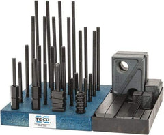 TE-CO - 50 Piece Fixturing Step Block & Clamp Set with 1" Step Block, 3/8" T-Slot, 5/16-18 Stud Thread - 5/8" Nut Width, 3, 4, 5, 6, 7 & 8" Stud Lengths - Makers Industrial Supply