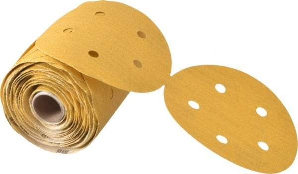 Norton - 5" Diam, 100 Grit Aluminum Oxide Adhesive PSA Disc - Medium Grade, Gold, C Weighted Backing, Flexible - Makers Industrial Supply