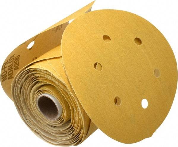 Norton - 6" Diam, 120 Grit Aluminum Oxide Adhesive PSA Disc - Medium Grade, Gold, C Weighted Backing, Flexible - Makers Industrial Supply