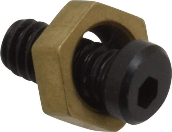 Mitee-Bite - 5/16" Brass Hex, 8-32 Stud Thread, Symmetrical Hex Clamp - 0.11" Hex Height, 205 Lb Holding Force, Hardened Steel Stud, 23/64" Long Thread, 1.5 Ft/Lb Torque, 10 Clamps - Makers Industrial Supply