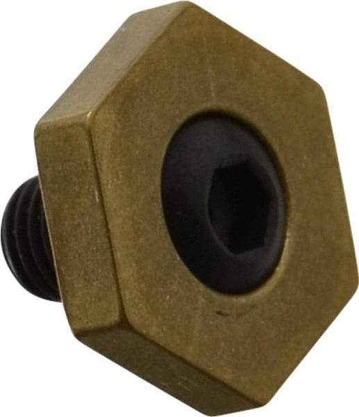 Mitee-Bite - 13/16" Brass Hex, 5/16-24 Stud Thread, Symmetrical Hex Clamp - 3/16" Hex Height, 800 Lb Holding Force, Hardened Steel Stud, 15/32" Long Thread, 8.3 Ft/Lb Torque, 12 Clamps - Makers Industrial Supply